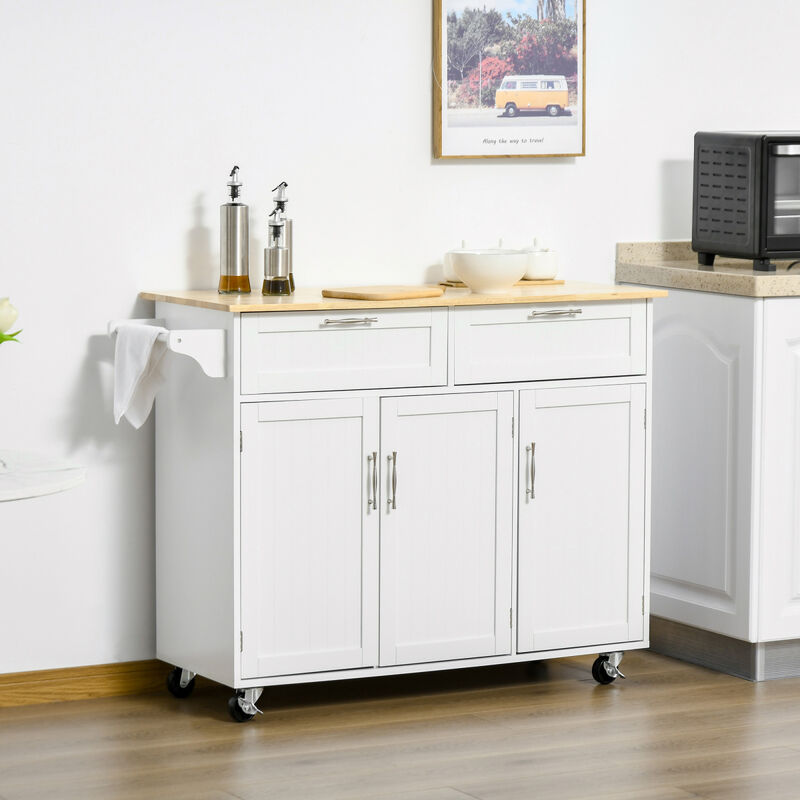 Streamdale White Mobile Kitchen Island with Storage and Towel Rack
