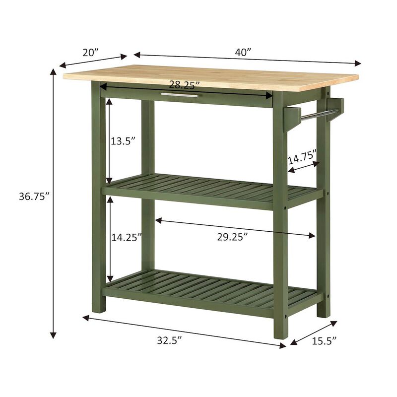Convenience Concepts Designs2Go 3 Tier Butcher Block Kitchen Prep Island with Drawer
