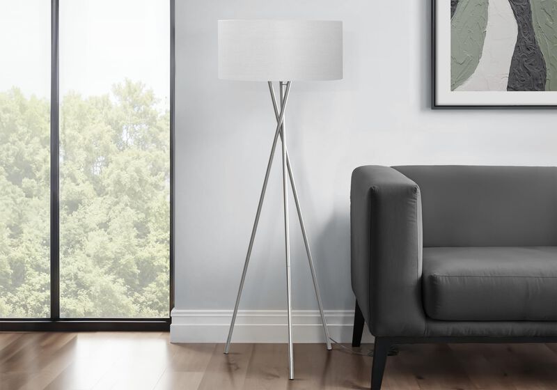 Monarch Specialties 9757 Shade, Contemporary Lighting 62" H Tripod Floor Lamp Nickel Metal Grey, 22" L x 22" W x 62.25" H, Silver image number 2