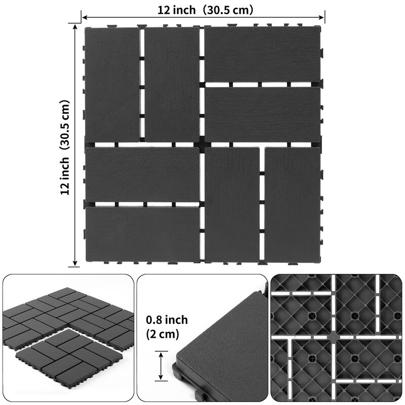 44 Pcs Plastic Interlocking Patio Deck Tiles,Outdoor Flooring, Waterproof for All-Weather Use image number 3
