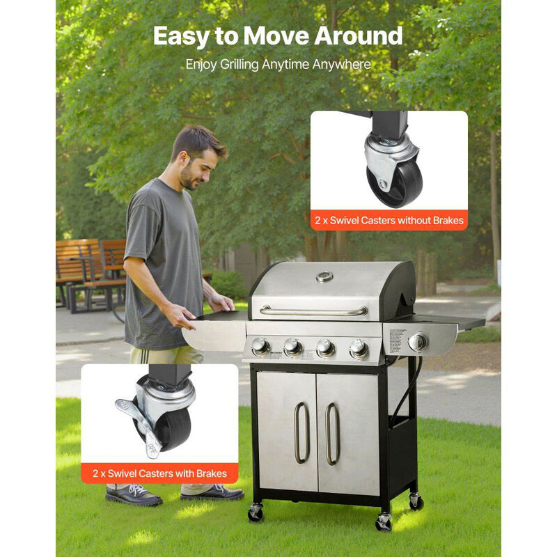 4 Burner BBQ Gas Grill with Side Burner, 52000 BTU Outdoor Patio Grill with Side Shelves image number 7
