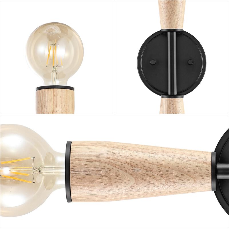 Katia 5.13" 2-Light Modern Designer Iron/Wood Double Sided Hourglass LED Sconce, Light Brown/Black