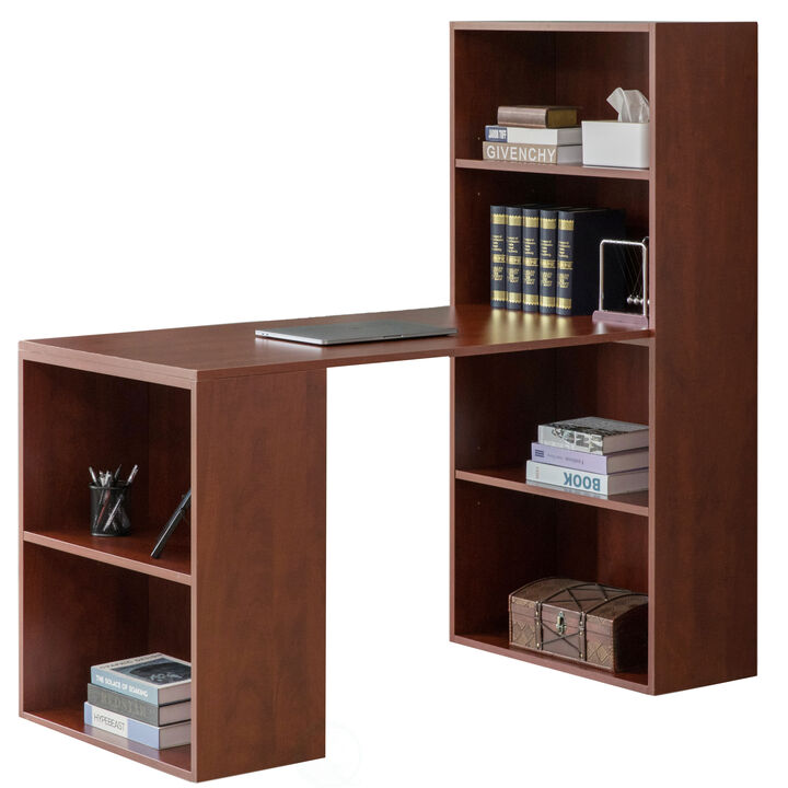 Computer Writing Workstation Table with Combo Bookshelf Bookcase, Large Cherry