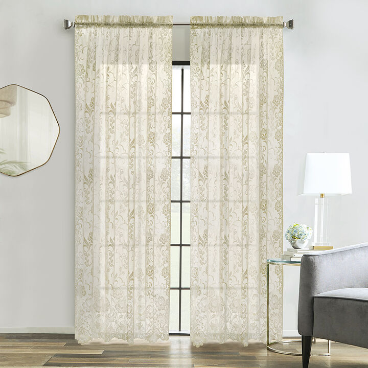 Habitat Limoges Sheer Rod Pocket Timeless and Naturalistic Floral Designs Selvedge Sides Curtain Panel Ivory
