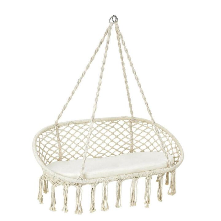 Hivvago 2 Person Hanging Hammock Chair Macrame Swing with Zippered Cushion