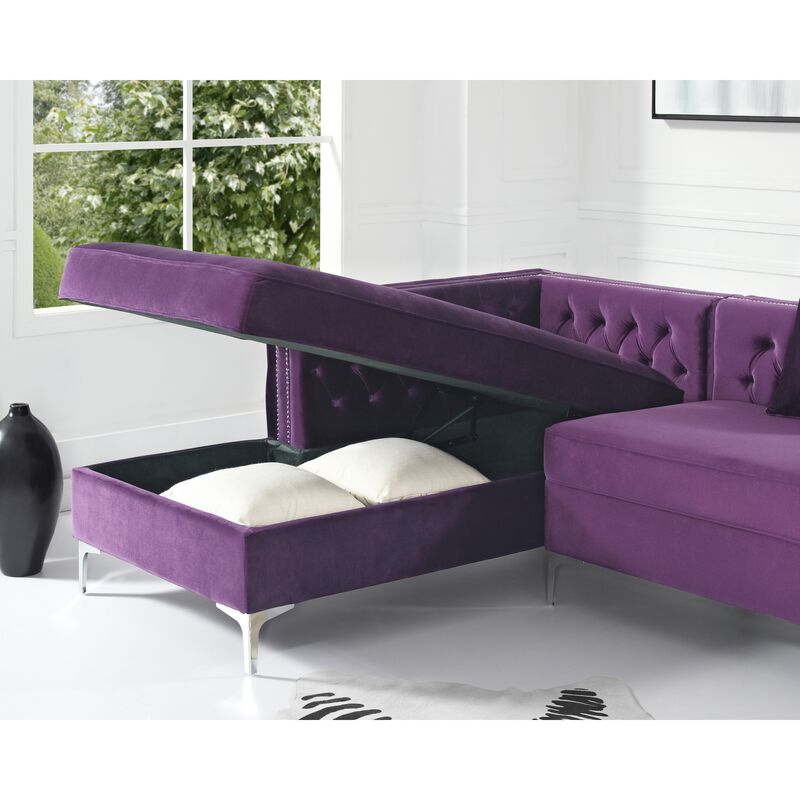 Inspired Home Clarinda Velvet Left Facing Chaise Sectional Sofa