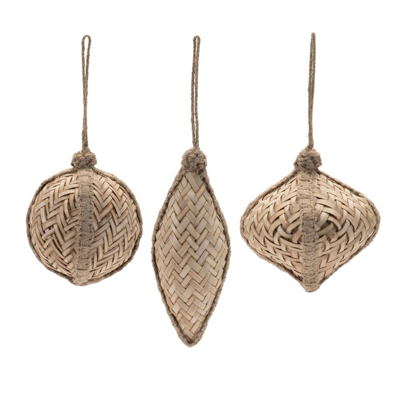 Set of 6 Natural Wicker Ornaments with Woven Texture for Seasonal Tree Decor