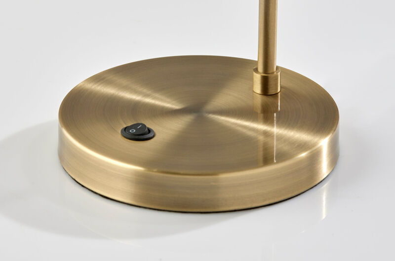 Hivvago 18" Antiqued Brass Metal Cylinder Desk Table Lamp With Gray Globe Shade With Starling LED Bulb