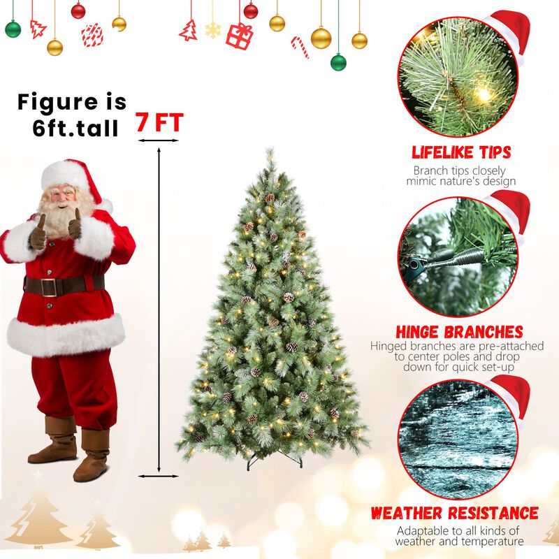 7 ft. Christmas Tree Pre Lit with 400 Warm White LED Lights 1348 PVC Hard Needle Tips
