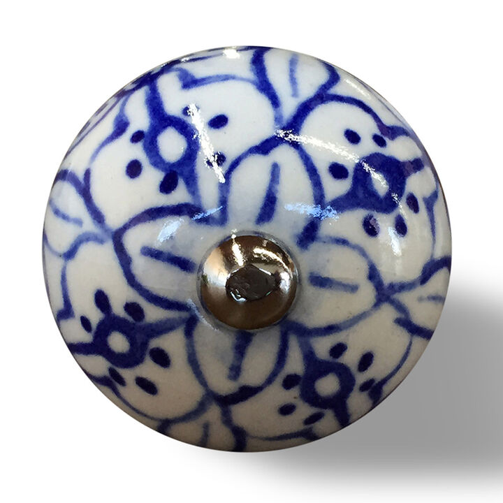 HomeRoots Set of Eight Blue And White Ceramic And Metal Drawer Pull Knobs