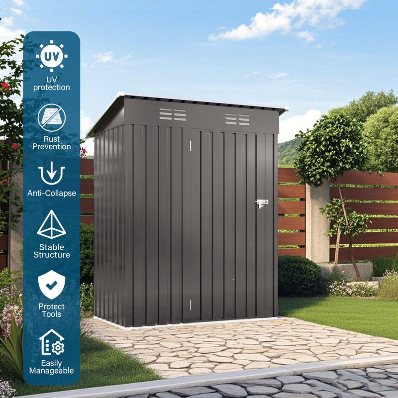5X3 FT Metal Outdoor Storage Shed with Pitched Roof and Lockable Door image number 8