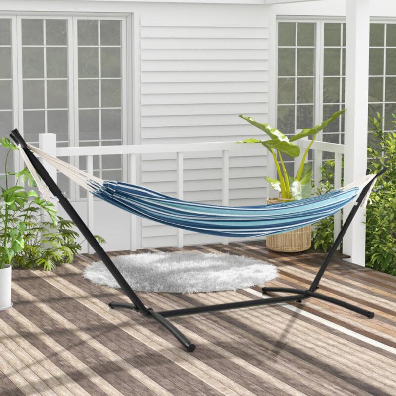 Hivvago Portable Indoor Outdoor 2-Person Double Hammock Set with Stand and Carrying Cases-Blue