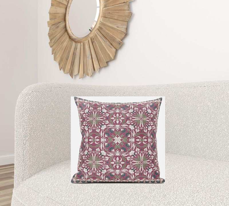 Homezia 20"Magenta White Paisley Zippered Suede Throw Pillow image number 4