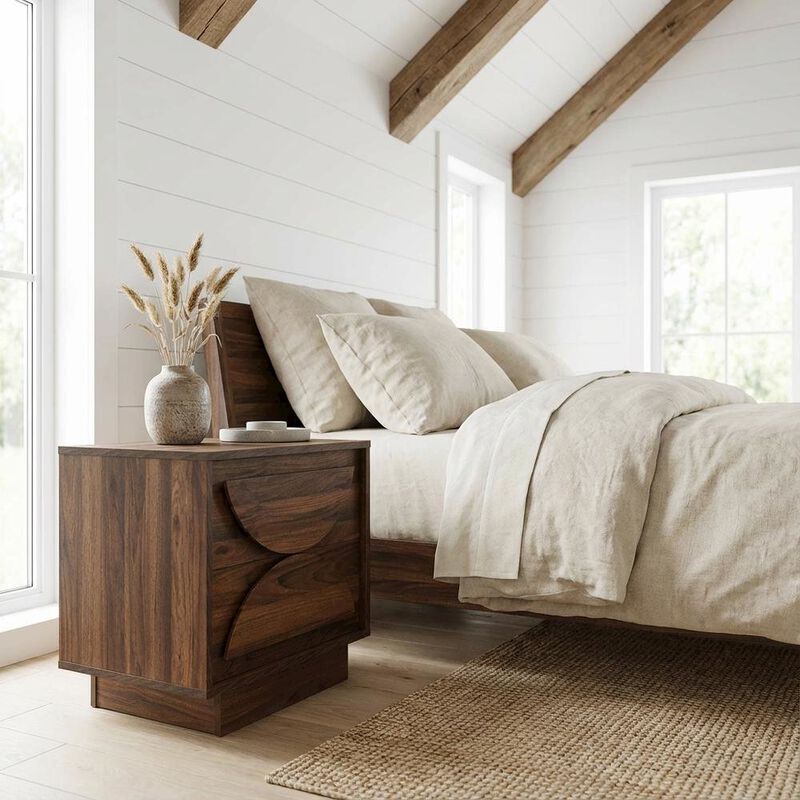 Brown Wood Nightstand with 2 Drawers, Modern Design for Bedroom Storage image number 3