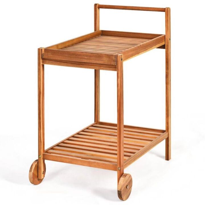 Hivvago Solid Wood Rolling Serving Cart Kitchen Island with Bottom Shelf