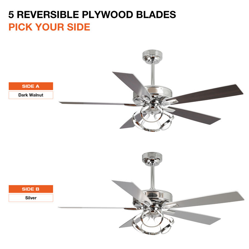 52 in. Integrated LED Chrome Reversible Blades Ceiling Fan with Light and Remote