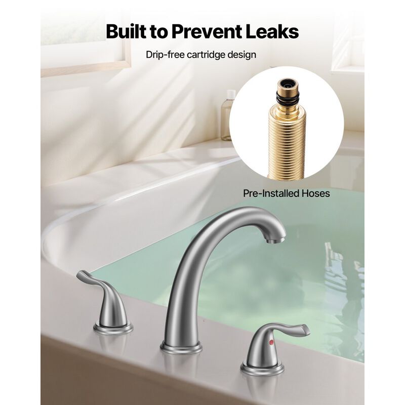 Deck Mount Roman Tub Faucet 3-Hole Waterfall Faucet with High Arc Gooseneck Spout-Brushed Nickel image number 4