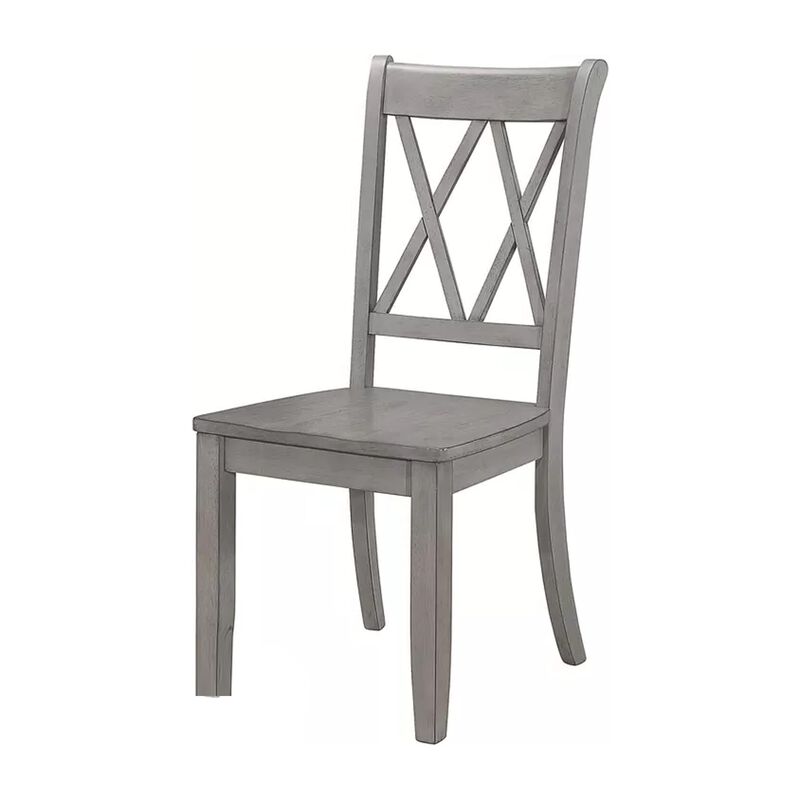 Janu Set of 2 Side Dining Chair, X Shaped Backrest, Gray Solid Wood