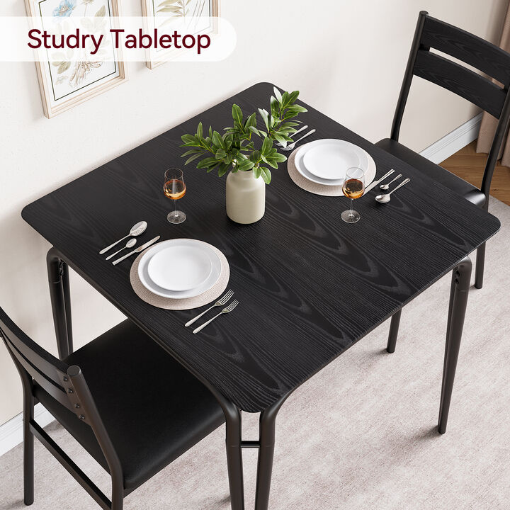 Modern 3-Piece Dining Set for 2 &ndash; Square Table & 2 Chairs &ndash; Space-Saving Compact for Apartment & Kitchen