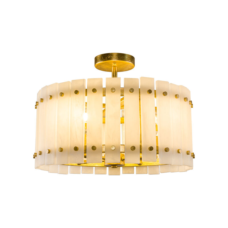 17.7" 4-Light Modern Gold Caged Semi Flush Mount Ceiling Light with Imitation Marble Shade