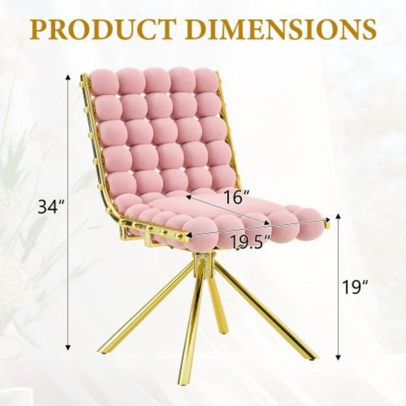 GOODSILO Set of Two Modern Tufted Puffy Bubble Velvet Dining Accent Swivel Chairs with Metal Legs for Dining Room and Kitchen image number 1