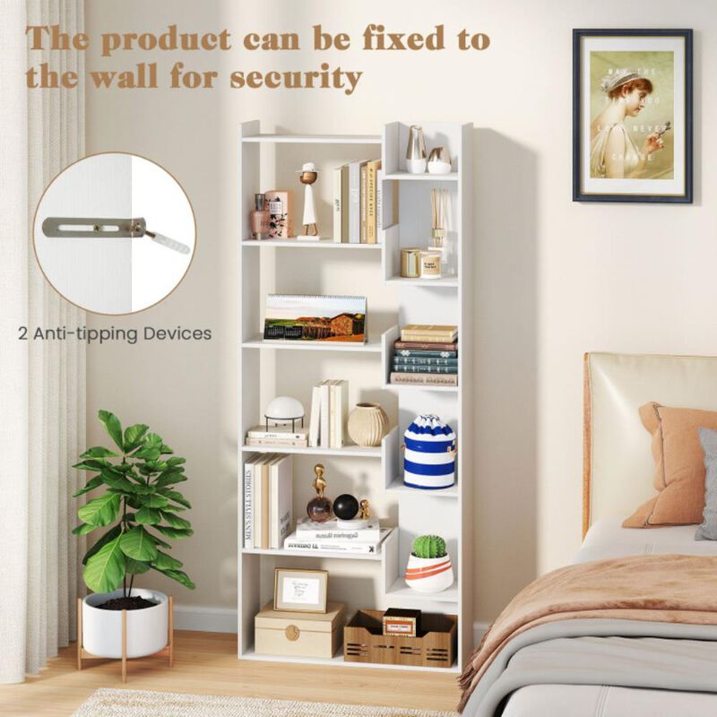 Hivvago 6-Tier Bookshelf Wooden Bookcase with 2 Anti-Tipping Kits Open Display Shelf