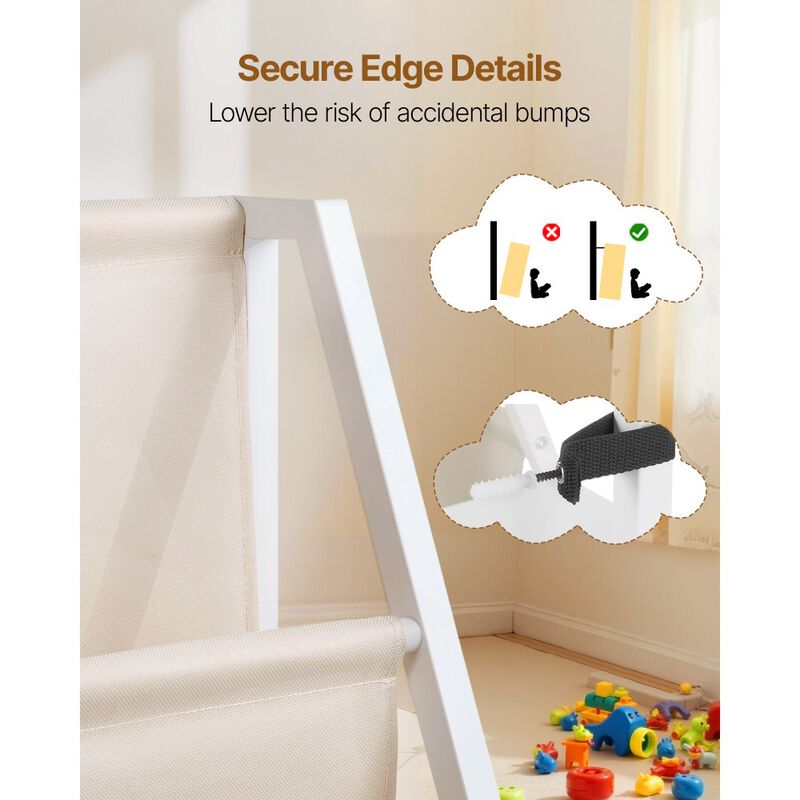 3-Tier White Kids Bookshelf with Sling Book Rack and Toy Storage Organizer image number 3