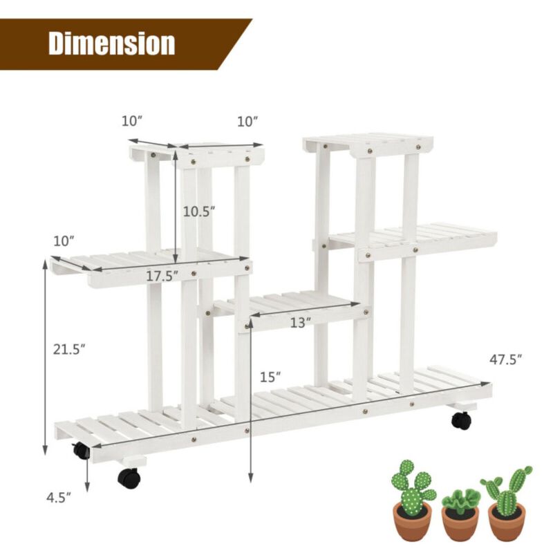 Hivvago 4-Tier Wood Casters Rolling Shelf Plant Stand