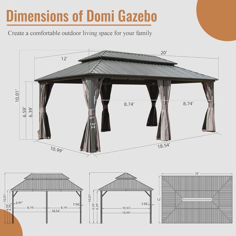 Streamdale 12' X 20' Hardtop Gazebo, Aluminum Metal Gazebo