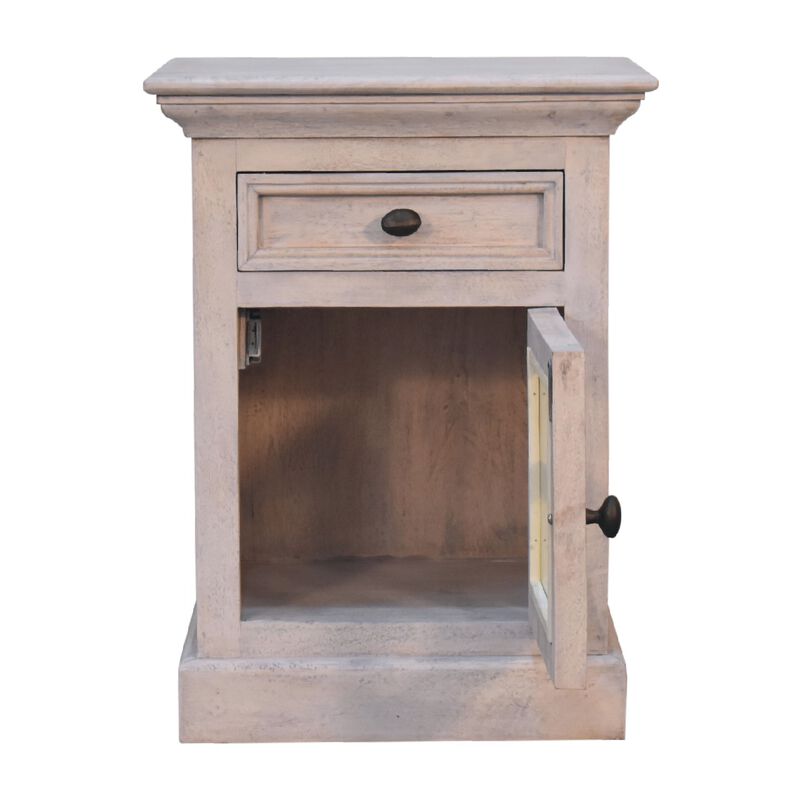 Solid Wood Stone Finish Nightstand  with Glazed1 Door 1 Drawer