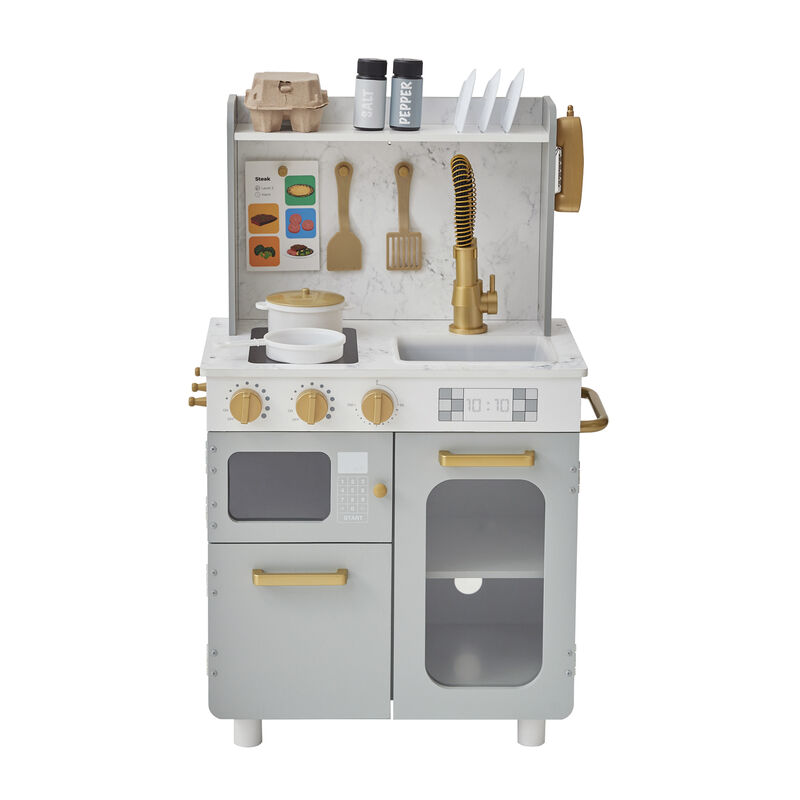 Teamson Kids Little Chef Memphis Play Kitchen with 16 Accessories, Gray/Gold image number 1