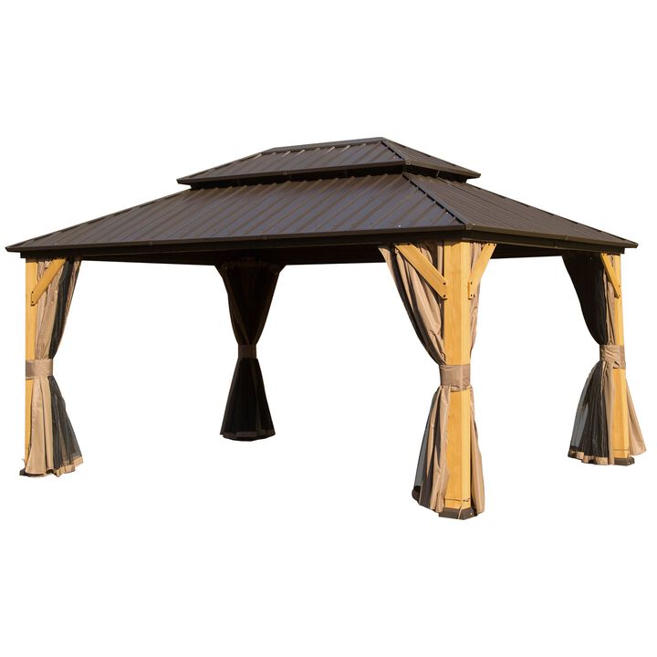 Mondawe 10x14ft Cedar Hardtop Gazebo,Adjustable Outdoor Sunshade Curtain,Weather-Resistant Outdoor