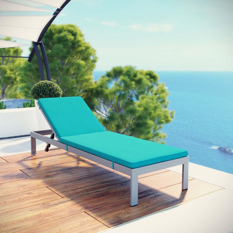 Modway Shore Outdoor Patio Aluminum Chaise with Cushions in Silver Turquoise image number 1