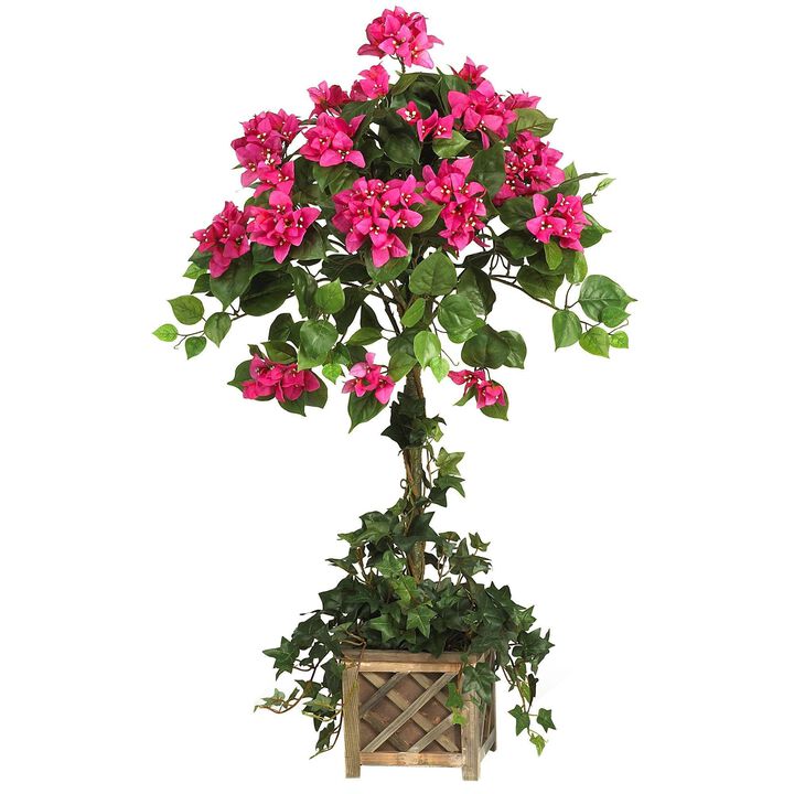 Nearly Natural 34-in Bougainvillea Topiary w/Wood Box