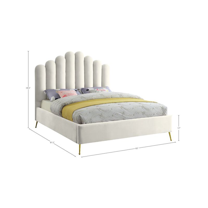 Meridian Furniture Lily Cream Velvet Queen Bed