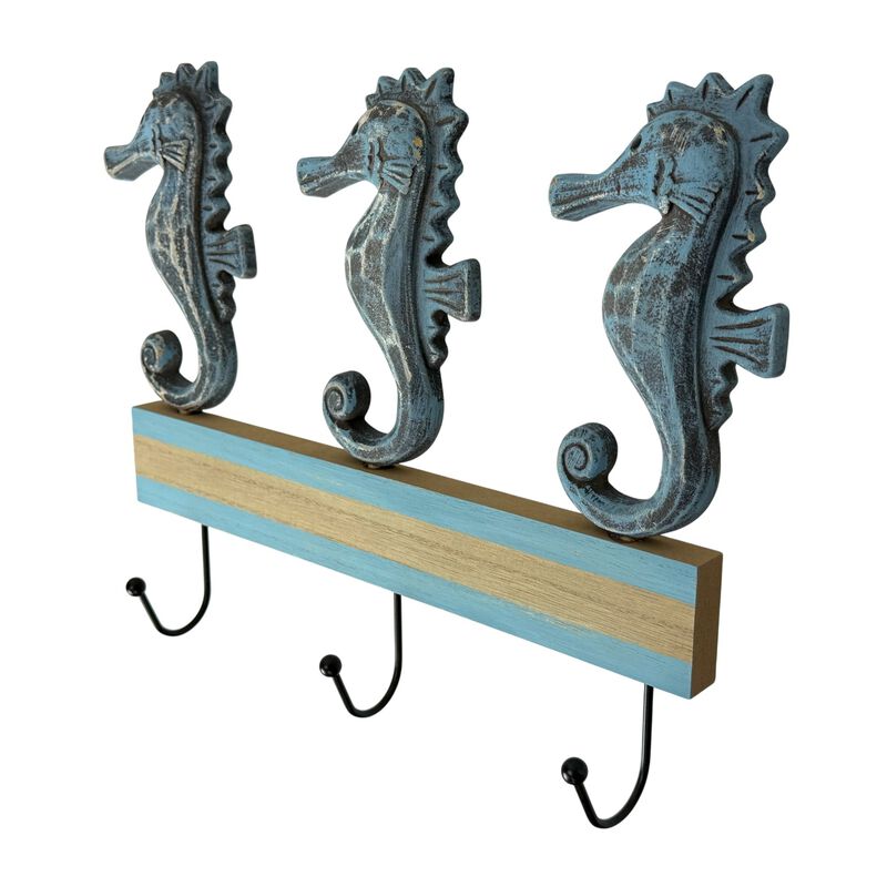 Things2die4 Blue Distressed Seahorse Decorative Wall Hooks Rack, 11 Inch image number 3