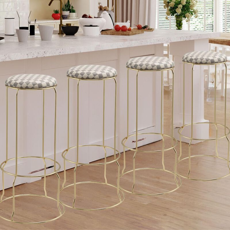 Kings Brand Furniture Carmilla Upholstered Counter Height Stool with Footrest - Bar Stools Set of 4 for Kitchen 31"