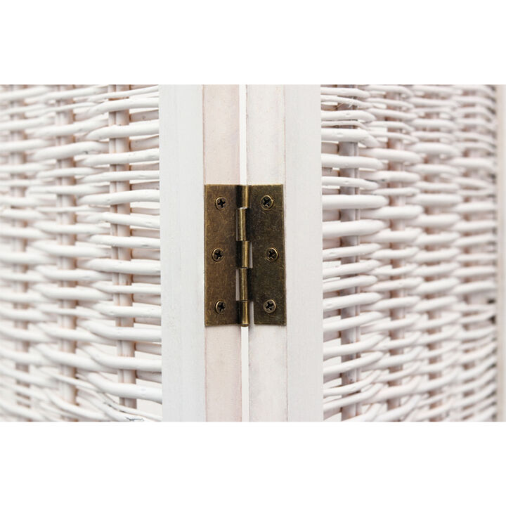 Legacy Decor 3 Panel, White Color Wicker and Wood Screen Room Divider