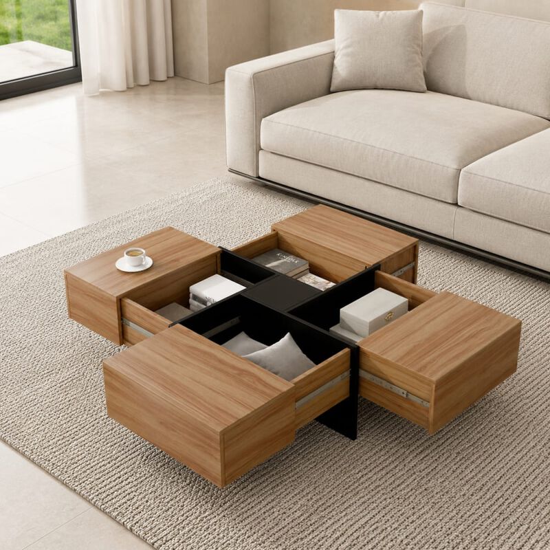 GOODSILO Modern Extendable Coffee Table with Hidden Storage Compartments and Sliding Tabletop Design image number 3