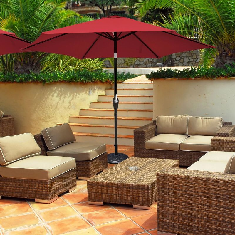 Mondawe 9 FT Outdoor Market Patio Table Umbrella Push Button Tilt Crank Lift