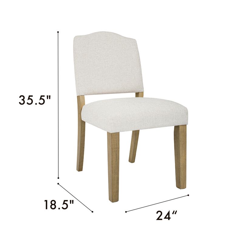 Side Dining Chair, Open Back Solid Wood Frame, Cream Woven Fabric