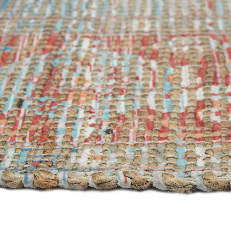 HomeRoots 5' X 7' Blue Brick Red And Ivory Oriental Hand Woven Area Rug With Fringe image number 3
