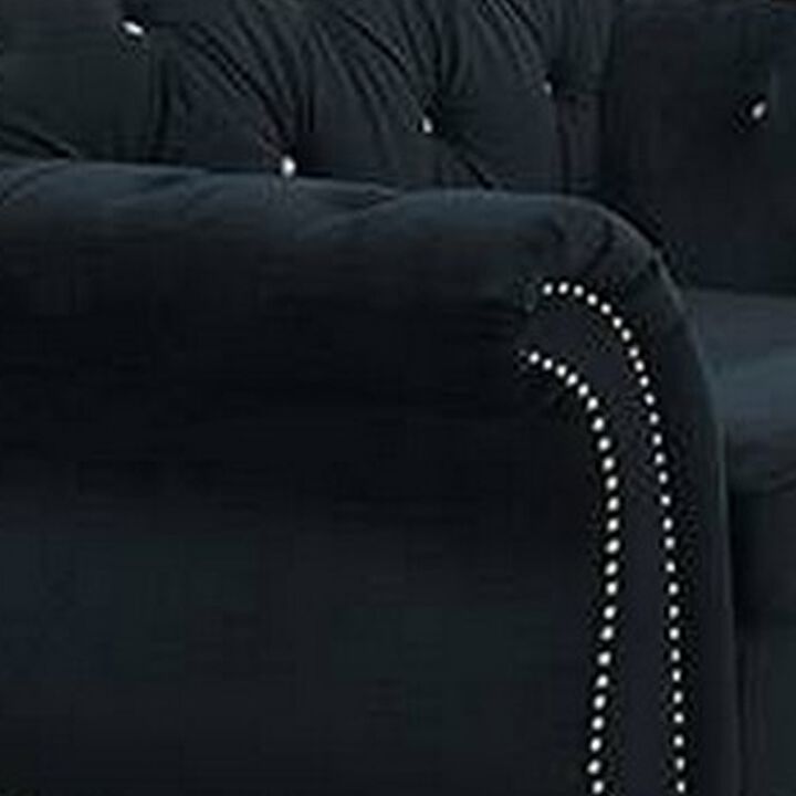 Rima 51 Inch Classic Accent Chair, Velvet Upholstery, Rolled Arms, Black