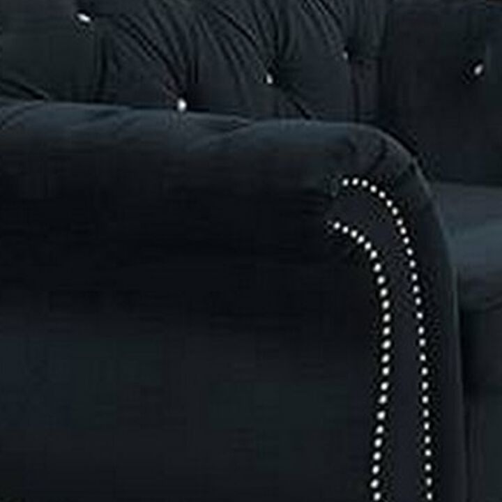 Rima 51 Inch Classic Accent Chair, Velvet Upholstery, Rolled Arms, Black-Benzara