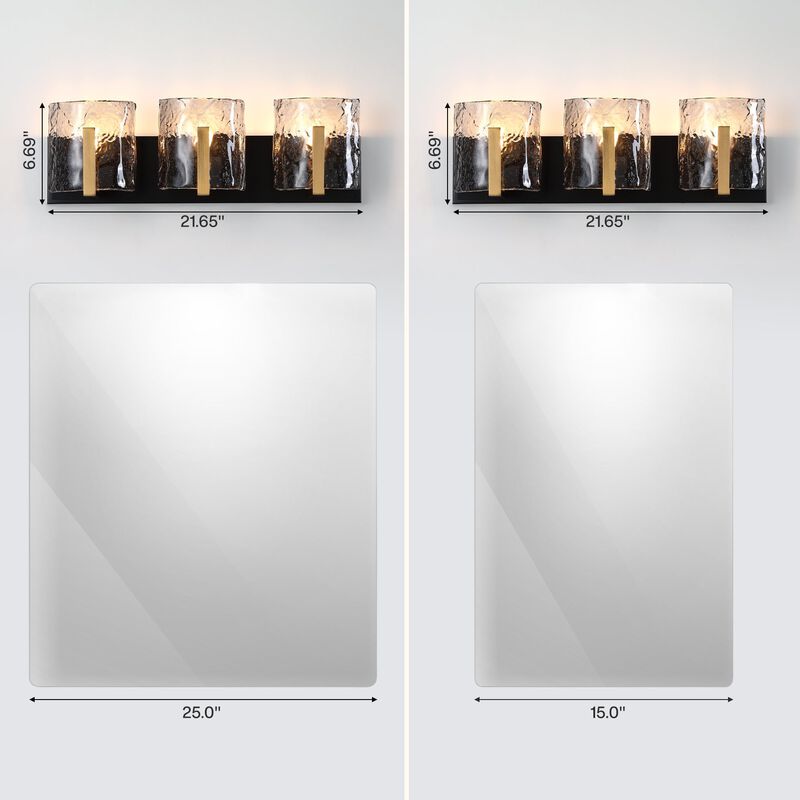 Brass Bathroom Vanity Light, Three-Light Smoky Gray Ripple Glass image number 8