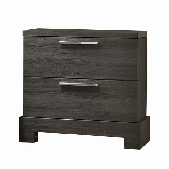 2 Drawer Wooden Nightstand with Bar Pulls and Panel Support, Gray-Benzara