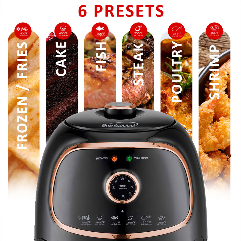 Brentwood AF-202BK 2 Quart Small Electric Air Fryer Copper with Timer and Temp Control