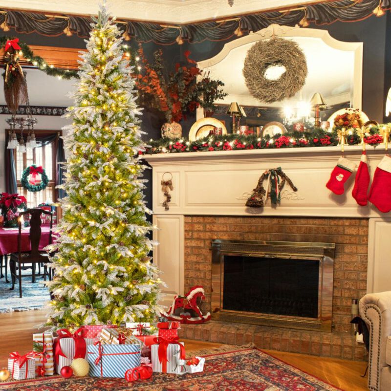 Hivvago Pre-Lit Artificial Christmas Tree Snow Flocked Hinged