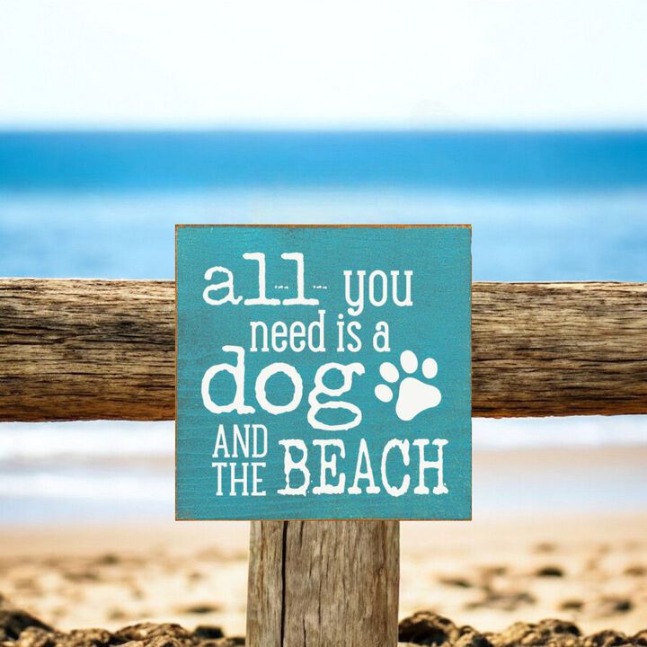 Wooden Dog Lover Beach Sign for Coastal Wall and Shelf Home Decor