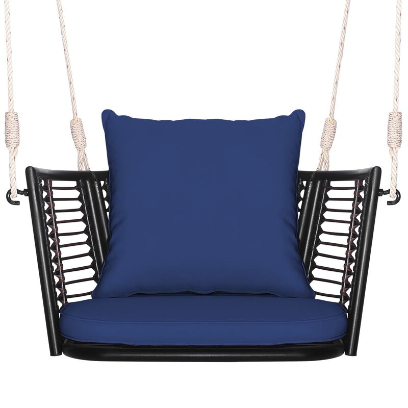 Mondawe Porch Swing Patio Hanging Rattan Chair with Zippered Cushions and Rope